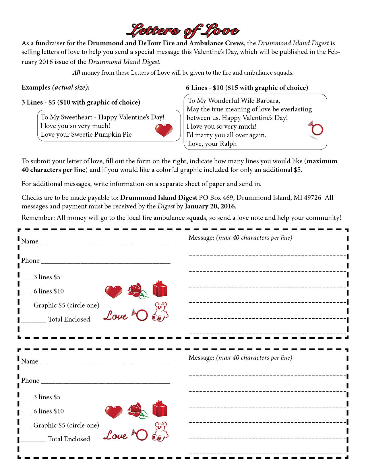 Form for sending in a Letter of Love to appear in the February 2016 issue.